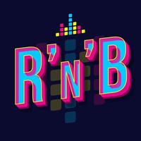 rnb vintage 3D-vector belettering. retro vet lettertype, lettertype. popart gestileerde tekst. brieven in oude schoolstijl. 90s, 80s poster, banner, t-shirt typografieontwerp. donkere violette kleur achtergrond vector