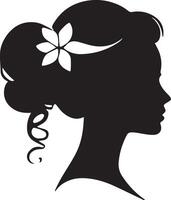 decoratief mode meisje voor schoonheid salon ontwerp. mooi vrouw silhouet. jong meisje met golvend dik haar. vector haar- stijl icoon