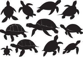 reeks van een schildpad silhouet vector