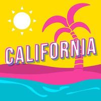 Californië vintage 3D-vector belettering. retro vet lettertype, lettertype. popart gestileerde tekst. brieven in oude schoolstijl. 90s, 80s poster, banner, t-shirt typografieontwerp. tropisch eiland achtergrond vector