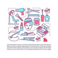 schoonheidssalon procedures artikel pagina vector sjabloon. cosmetologie, spa. brochure, tijdschrift, boekje ontwerpelement met lineaire pictogrammen en tekstvakken. print ontwerp. conceptillustraties met tekstruimte