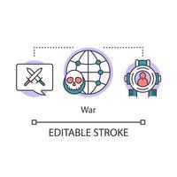 oorlog concept icoon. oorlogsvoering en wapengeweld. militaire conflict dunne lijn illustratie. invasie en offensief met wapen. terrorisme, wereldwijde terroristische aanslag. vector geïsoleerde tekening. bewerkbare streek