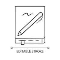 notitieboekje met lineaire penpictogram. notitieblok, dagboek, stationair item. het maken van aantekeningen, de organisator van de takenlijst. schetsblok. dunne lijn illustratie. contour symbool. vector geïsoleerde overzichtstekening. bewerkbare streek