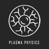 plasma fysica krijt icoon. hoge energietoestand van materie. astrofysische verschijnselen. geïoniseerde gasvormige stof. subatomair fysiek procesmodel. kernfusie. geïsoleerde vector schoolbordillustratie