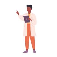 wetenschapper, dokter of bioloog in wit jas Holding digitaal tablet. dokter op zoek in de medisch kaart vector