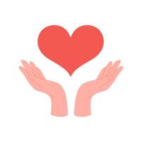 twee handen houden rood hart. concept van liefde, liefdadigheid, filantropie en bijdrage. vector