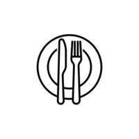 zwart bord en mes met een vork lijn kunst icoon geïsoleerd Aan wit achtergrond vector