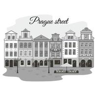 zwart en wit tekening van een straat in Praag. vector illustratie.eps