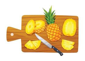 gesneden ananas met mes Aan snijdend bord. vector illustratie geïsoleerd Aan wit achtergrond