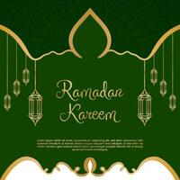 Ramadan kareem groet kaart met lantaarns en goud achtergrond vector