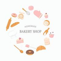 bakkerij en bakken banier met tekst eigengemaakt bakkerij winkel vector