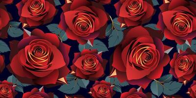 rood fluweel bloeiende rozen bloemen naadloos patroon afdrukken vector