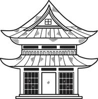 hand- getrokken Japans en Chinese stijl paviljoens of pagodes in vlak stijl vector