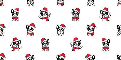 hond naadloos patroon Kerstmis Frans bulldog de kerstman claus hoed vector sjaal geïsoleerd tekenfilm herhaling achtergrond tegel behang illustratie ontwerp