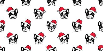 hond naadloos patroon Kerstmis Frans bulldog de kerstman claus hoed vector hoofd sjaal geïsoleerd tekenfilm herhaling behang achtergrond tegel illustratie ontwerp