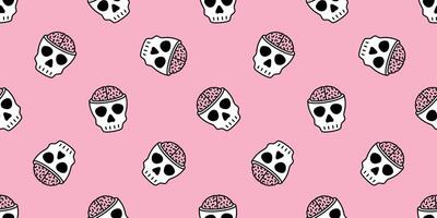 schedel halloween naadloos patroon vector hersenen crossbone geest piraat icoon sjaal geïsoleerd herhaling behang tegel achtergrond tekenfilm tekening illustratie roze ontwerp