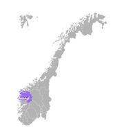 vector geïsoleerd vereenvoudigd illustratie met grijs silhouet van Noorwegen, paars contour van sogn og fjordaan regio en wit contouren van Noors grenzen. wit achtergrond
