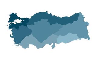 kleurrijk vector geïsoleerd vereenvoudigd kaart van kalkoen Regio's, blauw silhouetten. administratief divisies