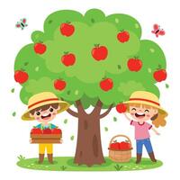 illustratie van kinderen plukken appels vector