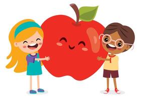 illustratie van kinderen met appel vector