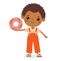 illustratie van kind met donut vector