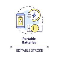 portable batterijen multi kleur concept icoon. klant elektronica. lithium revolutie, snel opladen. ronde vorm lijn illustratie. abstract idee. grafisch ontwerp. gemakkelijk naar gebruik in brochure, boekje vector