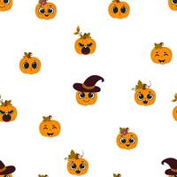naadloos halloween vector patroon. schattig patroon met pompoenen voor omhulsel papier, behang, stickers, notitieboekje omslag.