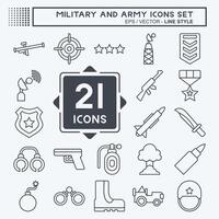 icoon reeks leger en leger. verwant naar oorlog symbool. lijn stijl. gemakkelijk ontwerp illustratie vector