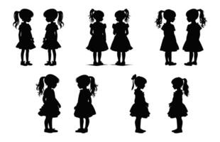 schattig Tweelingen zussen silhouet vector set, tweeling meisje silhouetten zwart clip art bundel