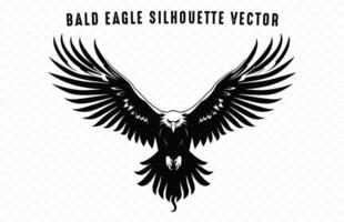 vliegend kaal adelaar zwart en wit silhouet vector