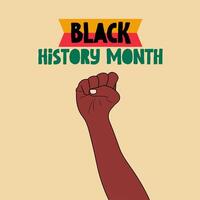 zwart geschiedenis maand belettering met zwart macht hand- vuist icoon over- achtergrond vector