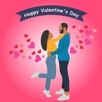 valentijnsdag dag illustratie, liefde dag, paar met ballon hart, vector illustratie in tekenfilm stijl.