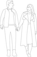 interraciaal paar Aan datum vector illustratie Mens en vrouw Holding handen, wandelen in park in zomer. liefde, interraciaal relatie, natuur concept