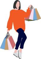 mode vrouw maken winkelen met papier Tassen, zwart vrijdag verkoop, vlak vector illustratie