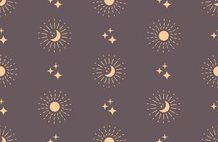 naadloos patroon maan zon stralen sterren, decoratief magie achtergrond, vector illustratie