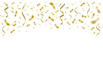 goud glimmend realistisch confetti. viering gouden confetti partij decor, papier vliegend verjaardag vieren. feestelijk vallend lint plons vector geïsoleerd illustratie