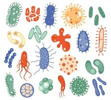 biologie micro-organismen. biologisch virus, bacteriën, ziekte microben, infectie kiem en besmettelijk tussenpersoon. microorganisme cellen vector symbolen
