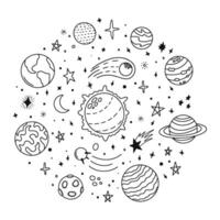 tekening zonne- systeem. hand- getrokken schetsen planeten, kosmisch komeet en sterren, astronomie ruimte krabbels. hemel- zonne- systeem vector pictogrammen illustratie