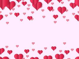valentijnsdag hart ontwerp spandoek. decoratief valentijnsdag dag liefde grenzen, schattig papier elementen vorm van hart, gevouwen papier harten vector achtergrond. ansichtkaart roze backdrop met hartvormig voorwerpen