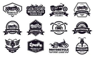 motor insignes. retro motorfiets fiets club emblemen, racing en motor Op maat stempel, motorfiets rijder emblemen vector illustratie pictogrammen reeks
