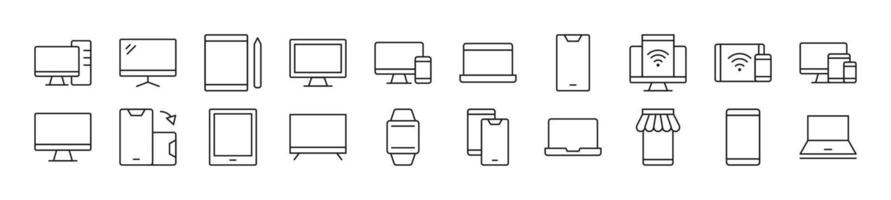 computers, telefoons, laptops lineair vector pictogrammen verzameling. bewerkbare hartinfarct. gemakkelijk lineair illustratie voor web plaatsen, kranten, Lidwoord boek