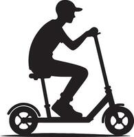 minimaal twee op wielen trap scooter met raider vector silhouet, zwart kleur silhouet, wit achtergrond 10