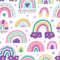 schattig kinderkamer regenboog patroon. tekening kinderachtig naadloos patroon, Scandinavisch stijl regenboog. kinderen kinderkamer regenbogen vector achtergrond illustratie