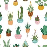 huis planten patroon. naadloos bloem ingemaakt plant, decoratief botanisch binnen- kamerplant, huis ingemaakt planten vector achtergrond illustratie