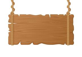 houten hangende bord. hout leeg uithangbord Aan touw, wijnoogst blanco aanplakbord, opgehangen hout bord plank vector illustratie