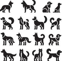 minimaal reeks van een hond leggen naar beneden verschillend houding vector icoon in vlak stijl zwart kleur silhouet, gescheiden elk element, wit achtergrond 11