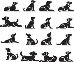 minimaal reeks van een hond leggen naar beneden verschillend houding vector icoon in vlak stijl zwart kleur silhouet, gescheiden elk element, wit achtergrond 3