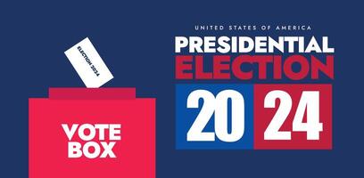 Verenigde Staten van Amerika presidentieel verkiezing 2024. Verenigde staten van Amerika presidentieel verkiezingen 2024 Aankondiging banier met stemming doos in rood kleur Aan donker blauw achtergrond. 2024 verkiezingen banier, sociaal media post vector