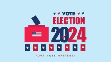 Verenigde Staten van Amerika presidentieel verkiezing 2024. Verenigde staten van Amerika presidentieel verkiezingen 2024 Aankondiging banier met stemming doos in rood kleur Aan cyaan achtergrond. 2024 verkiezingen banier, sociaal media post idee vector