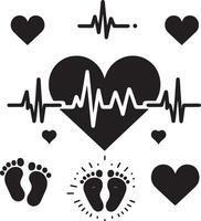 een mooi hart pulse logo reeks vector kunst illustratie zwart kleur